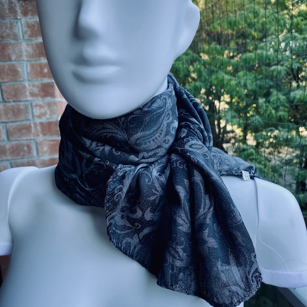 Long silk scarf Black and Gray Fabric